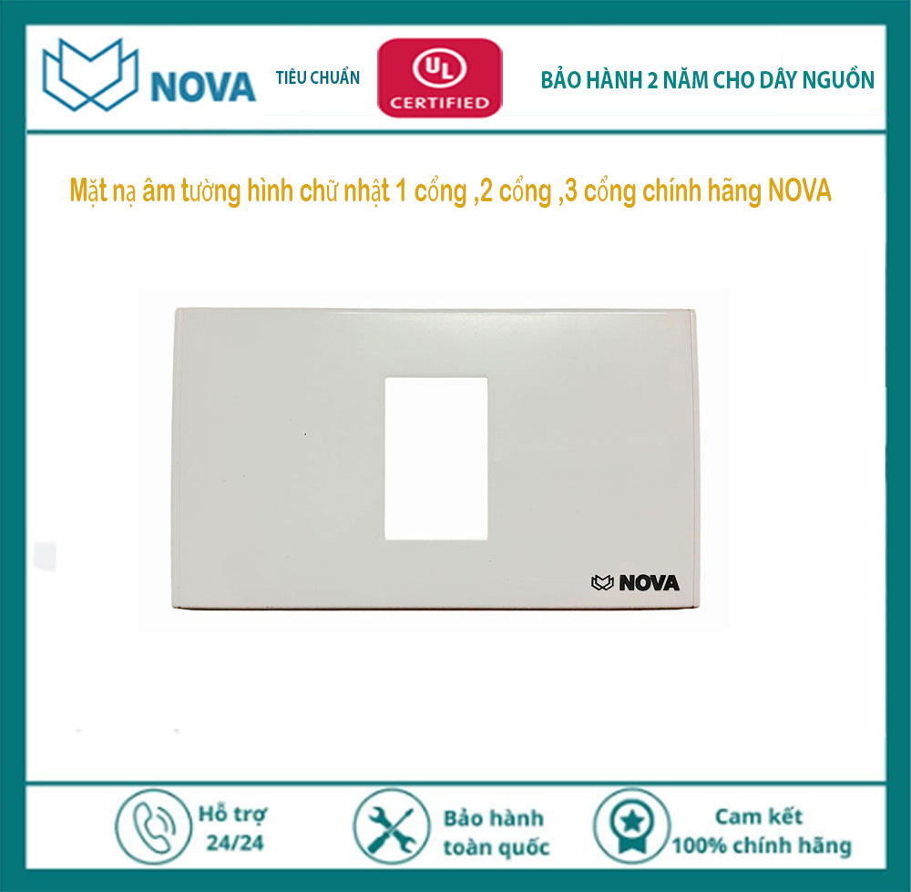 Mặt 1 cổng hình chữ nhật chính hãng Nova lắp mặt âm tường Nova NV-21001